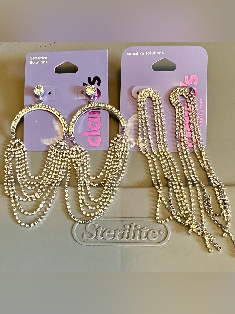 Claire's Silver Rhinestone Fringe Statement Earrings